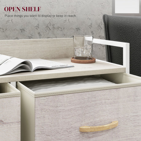 Wooden Chest Of 6 Fabric Drawers 79cm Wide With Steel Frame - Velmora