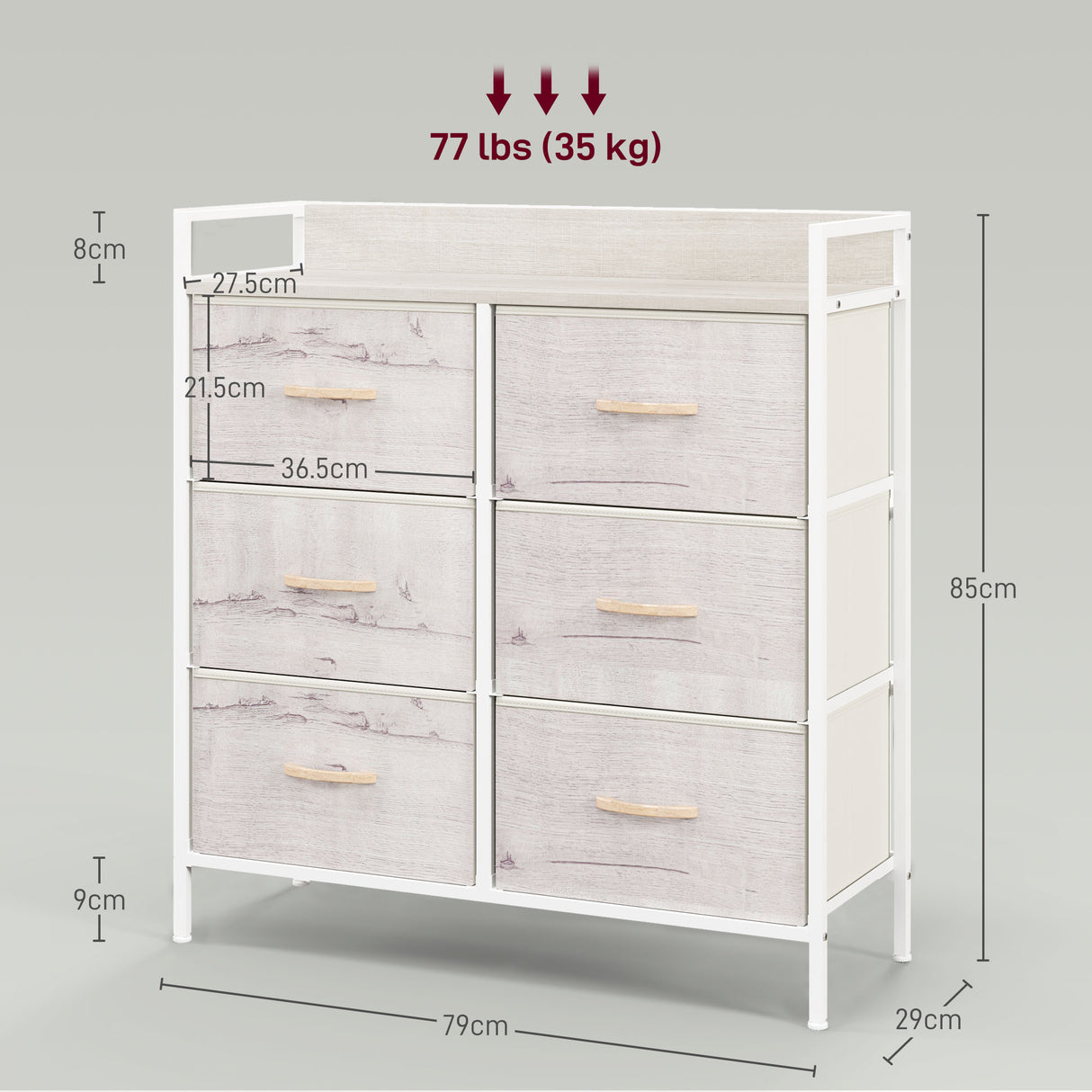 Wooden Chest Of 6 Fabric Drawers 79cm Wide With Steel Frame - Velmora