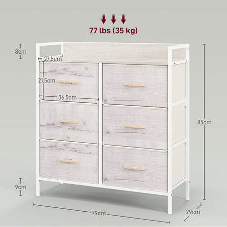 Wooden Chest Of 6 Fabric Drawers 79cm Wide With Steel Frame - Velmora