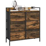 Wooden Chest Of 6 Fabric Drawers 79cm Wide With Steel Frame - Velmora