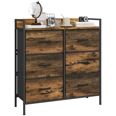Wooden Chest Of 6 Fabric Drawers 79cm Wide With Steel Frame - Velmora