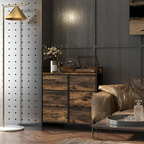 Wooden Chest Of 6 Fabric Drawers 79cm Wide With Steel Frame - Velmora