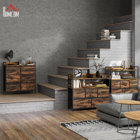 Wooden Chest Of 6 Fabric Drawers 79cm Wide With Steel Frame - Velmora
