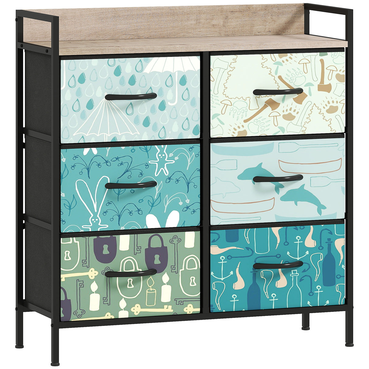 Wooden Chest Of 6 Fabric Drawers 79cm Wide With Steel Frame - Velmora