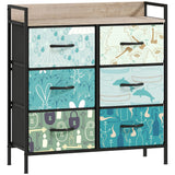Wooden Chest Of 6 Fabric Drawers 79cm Wide With Steel Frame - Velmora