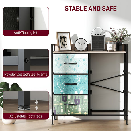 Wooden Chest Of 6 Fabric Drawers 79cm Wide With Steel Frame - Velmora