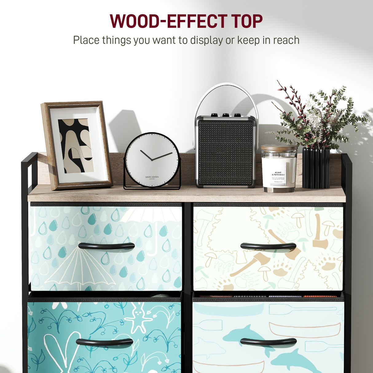 Wooden Chest Of 6 Fabric Drawers 79cm Wide With Steel Frame - Velmora