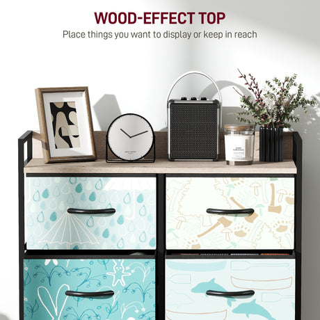 Wooden Chest Of 6 Fabric Drawers 79cm Wide With Steel Frame - Velmora
