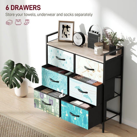 Wooden Chest Of 6 Fabric Drawers 79cm Wide With Steel Frame - Velmora