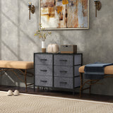 Wooden Chest Of 6 Fabric Drawers 80cm Wide With Steel Frame - Velmora