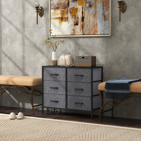 Wooden Chest Of 6 Fabric Drawers 80cm Wide With Steel Frame - Velmora