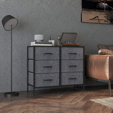 Wooden Chest Of 6 Fabric Drawers 80cm Wide With Steel Frame - Velmora