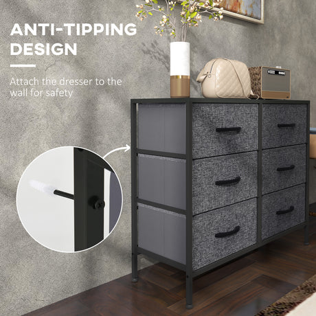 Wooden Chest Of 6 Fabric Drawers 80cm Wide With Steel Frame - Velmora