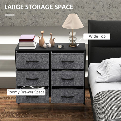 Wooden Chest Of 6 Fabric Drawers 80cm Wide With Steel Frame - Velmora