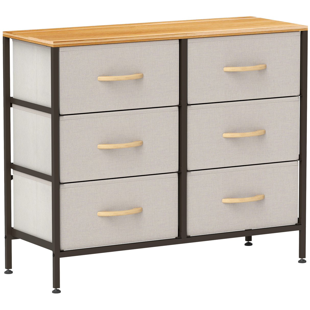 Wooden Chest Of 6 Fabric Drawers 80cm Wide With Steel Frame - Velmora