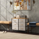 Wooden Chest Of 6 Fabric Drawers 80cm Wide With Steel Frame - Velmora