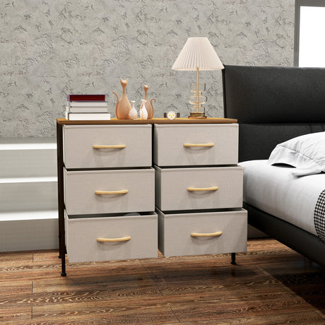 Wooden Chest Of 6 Fabric Drawers 80cm Wide With Steel Frame - Velmora