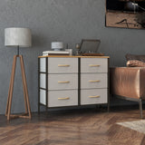 Wooden Chest Of 6 Fabric Drawers 80cm Wide With Steel Frame - Velmora