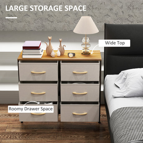 Wooden Chest Of 6 Fabric Drawers 80cm Wide With Steel Frame - Velmora