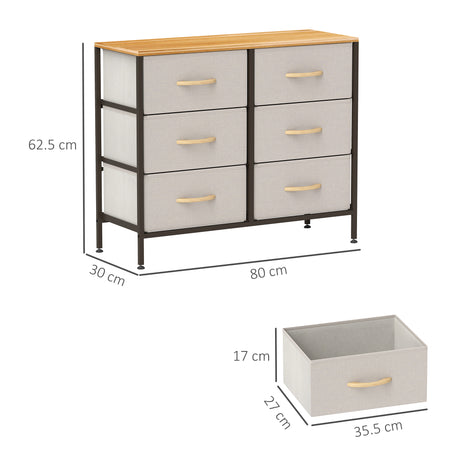 Wooden Chest Of 6 Fabric Drawers 80cm Wide With Steel Frame - Velmora
