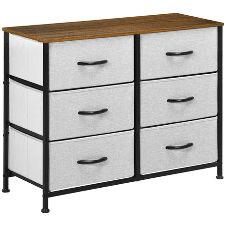 Wooden Chest Of 6 Fabric Drawers 80cm Wide With Steel Frame - Velmora