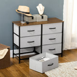 Wooden Chest Of 6 Fabric Drawers 80cm Wide With Steel Frame - Velmora