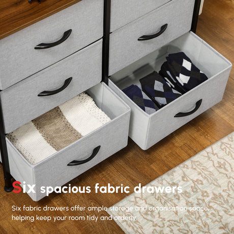 Wooden Chest Of 6 Fabric Drawers 80cm Wide With Steel Frame - Velmora