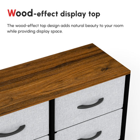 Wooden Chest Of 6 Fabric Drawers 80cm Wide With Steel Frame - Velmora