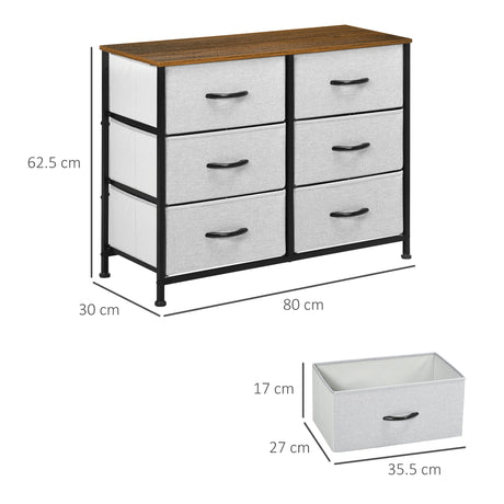 Wooden Chest Of 6 Fabric Drawers 80cm Wide With Steel Frame - Velmora