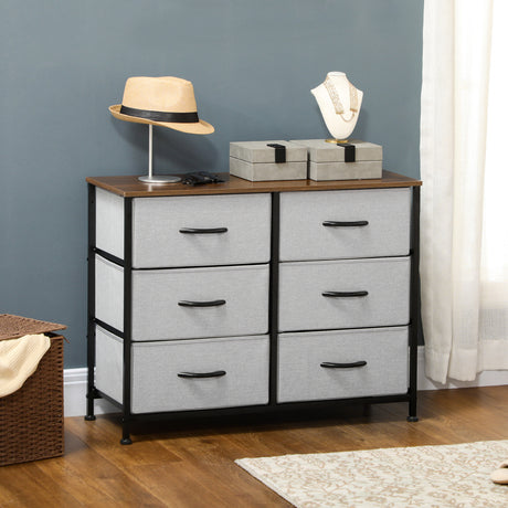 Wooden Chest Of 6 Fabric Drawers 80cm Wide With Steel Frame - Velmora