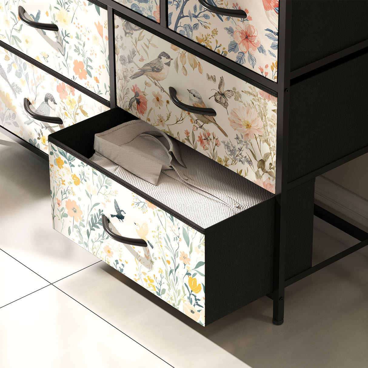 Wooden Chest Of 6 Fabric Drawers 98cm Wide With Steel Frame - Velmora