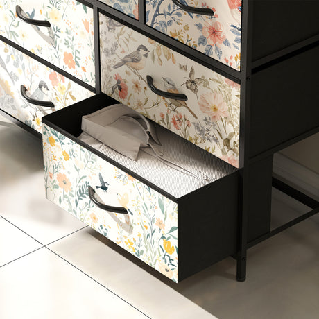 Wooden Chest Of 6 Fabric Drawers 98cm Wide With Steel Frame - Velmora
