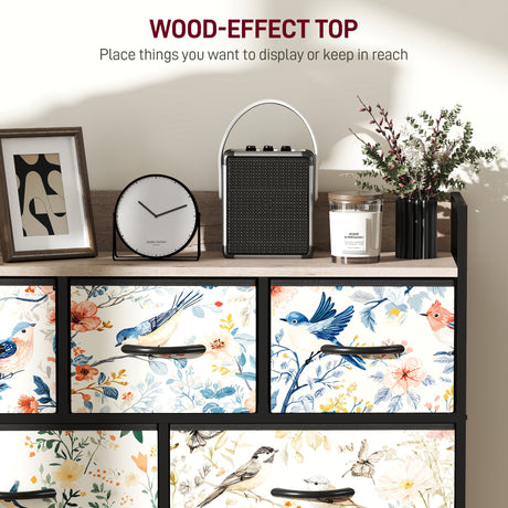 Wooden Chest Of 6 Fabric Drawers 98cm Wide With Steel Frame - Velmora