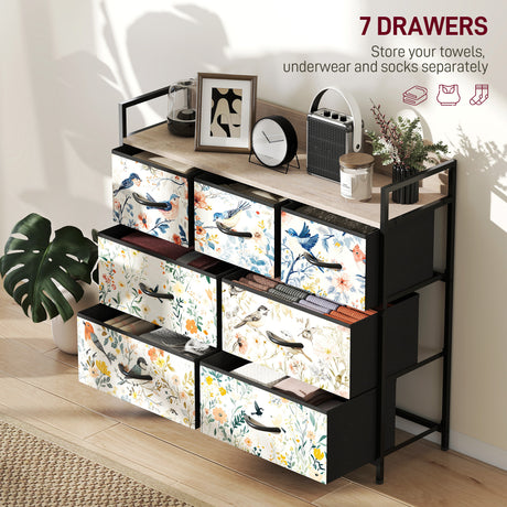 Wooden Chest Of 6 Fabric Drawers 98cm Wide With Steel Frame - Velmora