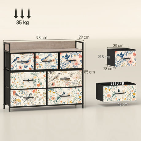 Wooden Chest Of 6 Fabric Drawers 98cm Wide With Steel Frame - Velmora