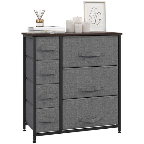 Wooden Chest Of 7 Fabric Drawers 63.5cm Wide With Steel Frame - Velmora