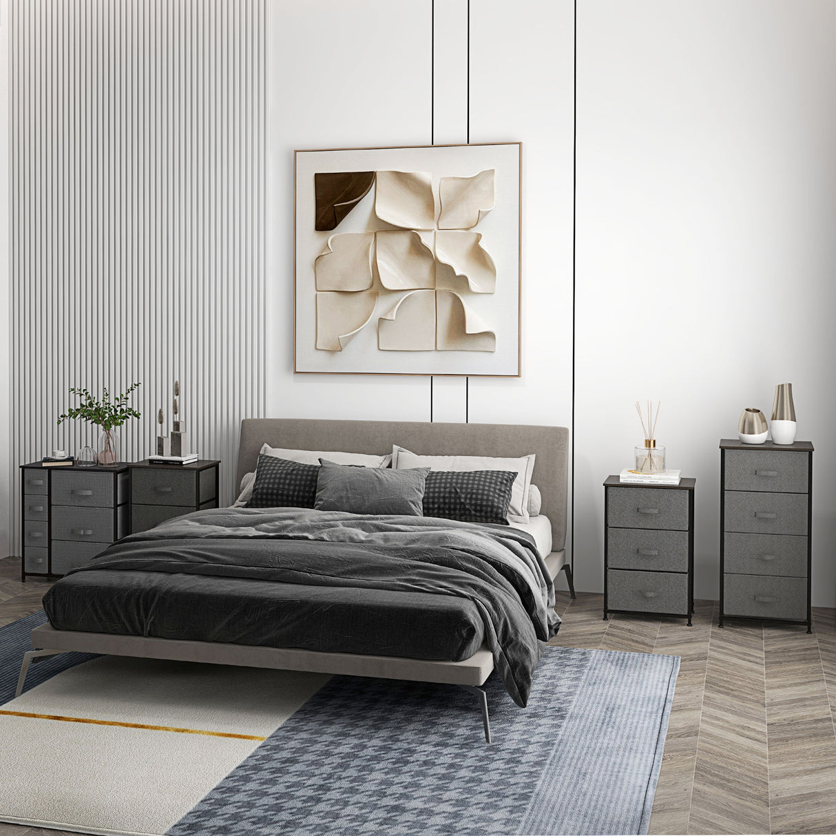 Wooden Chest Of 7 Fabric Drawers 63.5cm Wide With Steel Frame - Velmora
