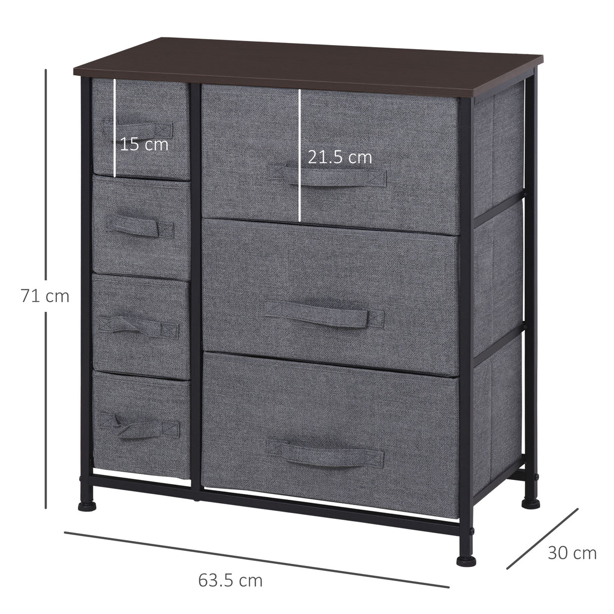Wooden Chest Of 7 Fabric Drawers 63.5cm Wide With Steel Frame - Velmora