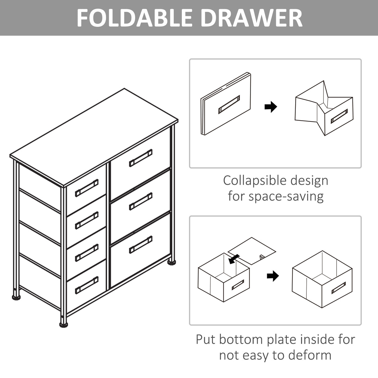 Wooden Chest Of 7 Fabric Drawers 63.5cm Wide With Steel Frame - Velmora