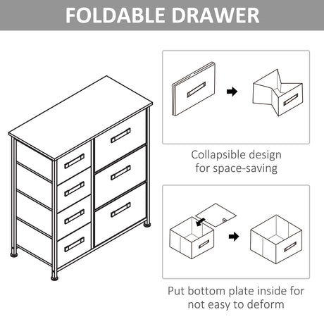 Wooden Chest Of 7 Fabric Drawers 63.5cm Wide With Steel Frame - Velmora