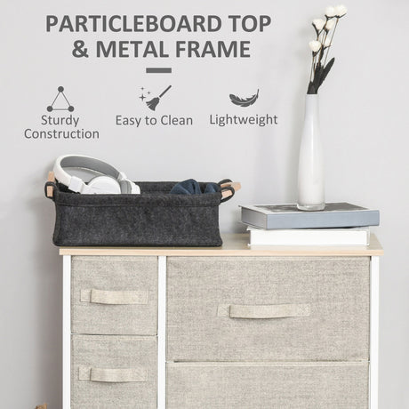 Wooden Chest Of 7 Fabric Drawers 63.5cm Wide With Steel Frame - Velmora