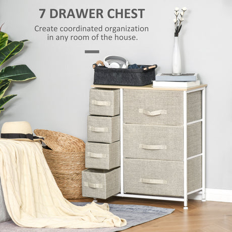 Wooden Chest Of 7 Fabric Drawers 63.5cm Wide With Steel Frame - Velmora