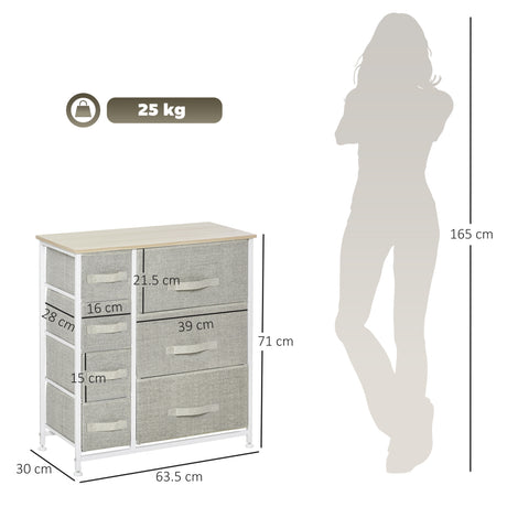 Wooden Chest Of 7 Fabric Drawers 63.5cm Wide With Steel Frame - Velmora