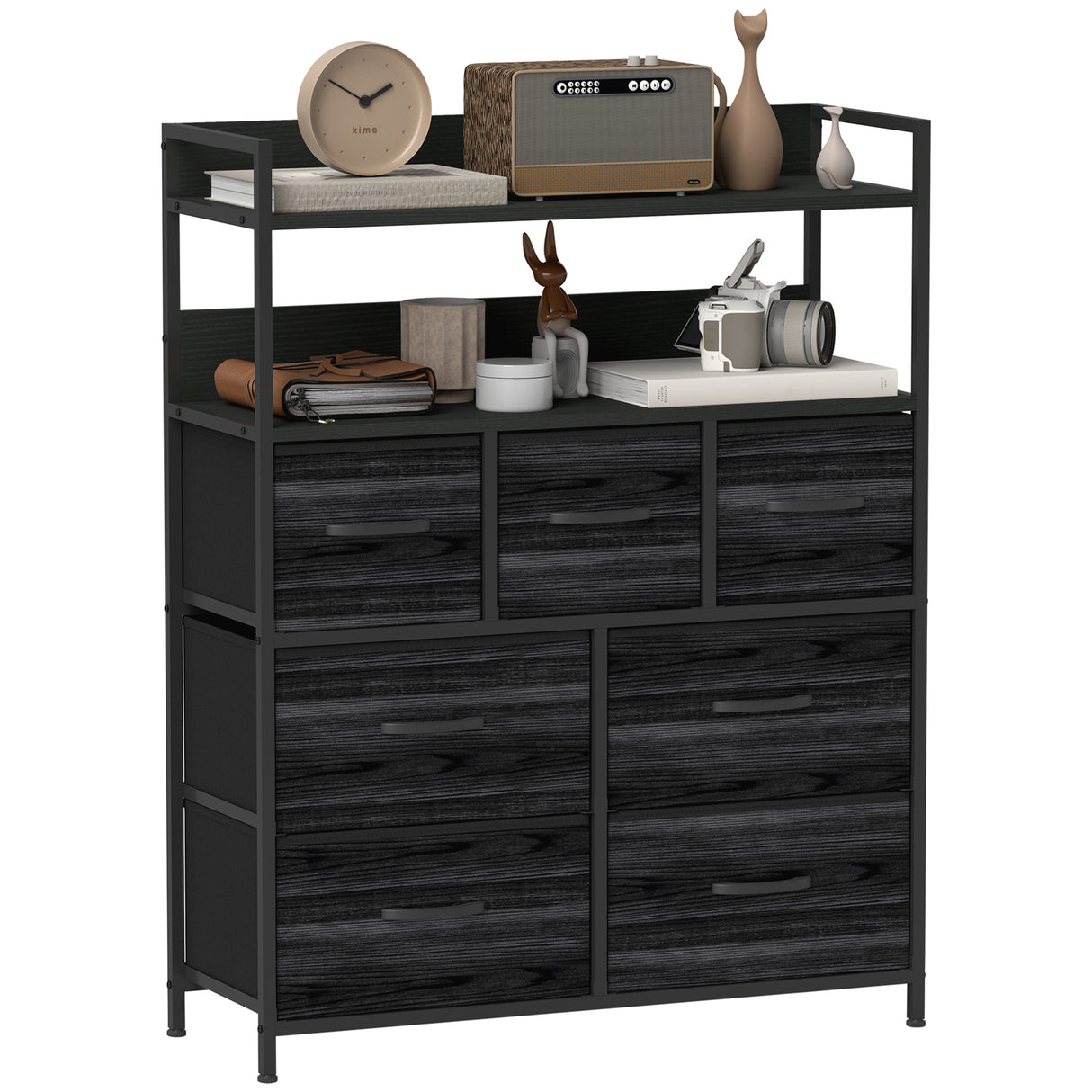 Wooden Chest Of 7 Fabric Drawers 79cm Wide With Steel Frame - Velmora
