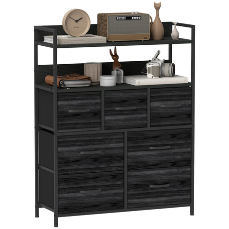 Wooden Chest Of 7 Fabric Drawers 79cm Wide With Steel Frame - Velmora