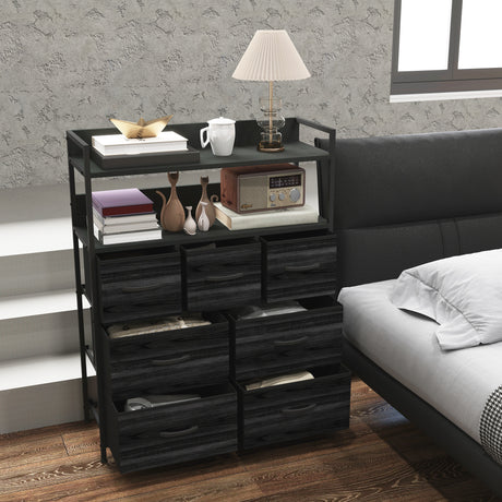 Wooden Chest Of 7 Fabric Drawers 79cm Wide With Steel Frame - Velmora
