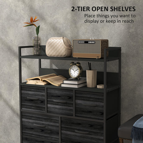 Wooden Chest Of 7 Fabric Drawers 79cm Wide With Steel Frame - Velmora
