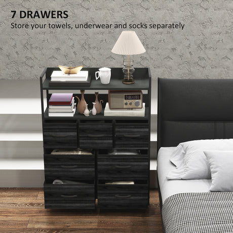 Wooden Chest Of 7 Fabric Drawers 79cm Wide With Steel Frame - Velmora