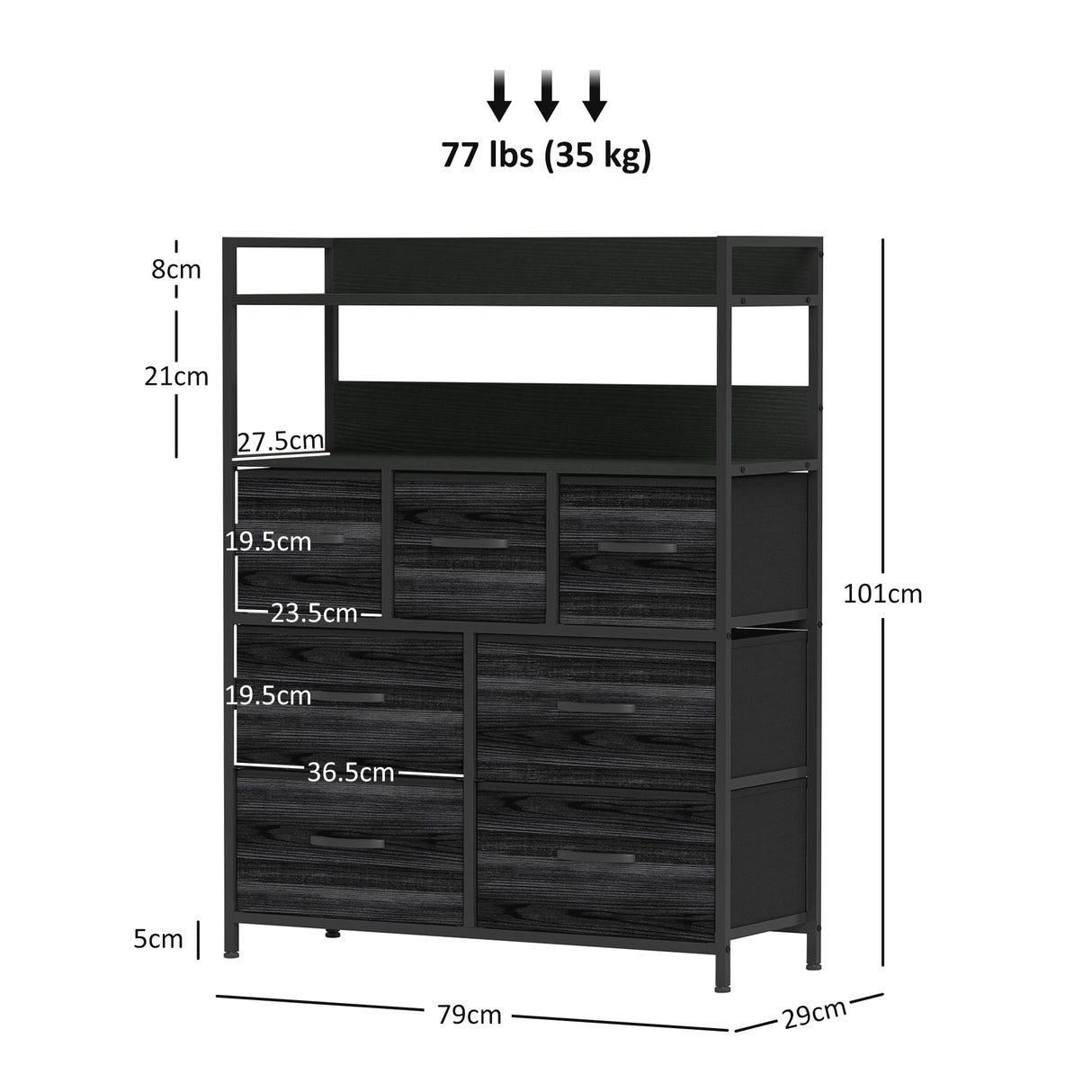 Wooden Chest Of 7 Fabric Drawers 79cm Wide With Steel Frame - Velmora