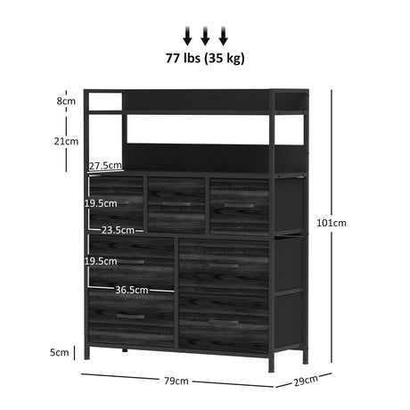 Wooden Chest Of 7 Fabric Drawers 79cm Wide With Steel Frame - Velmora